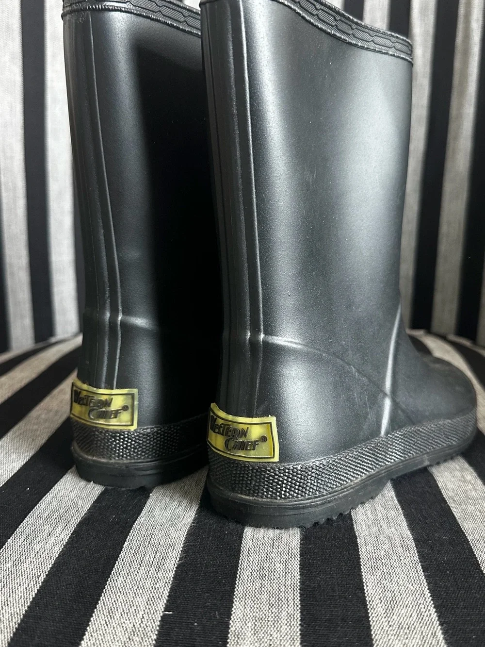 Western Chief Black Rain Boots with Yellow Heel Logo